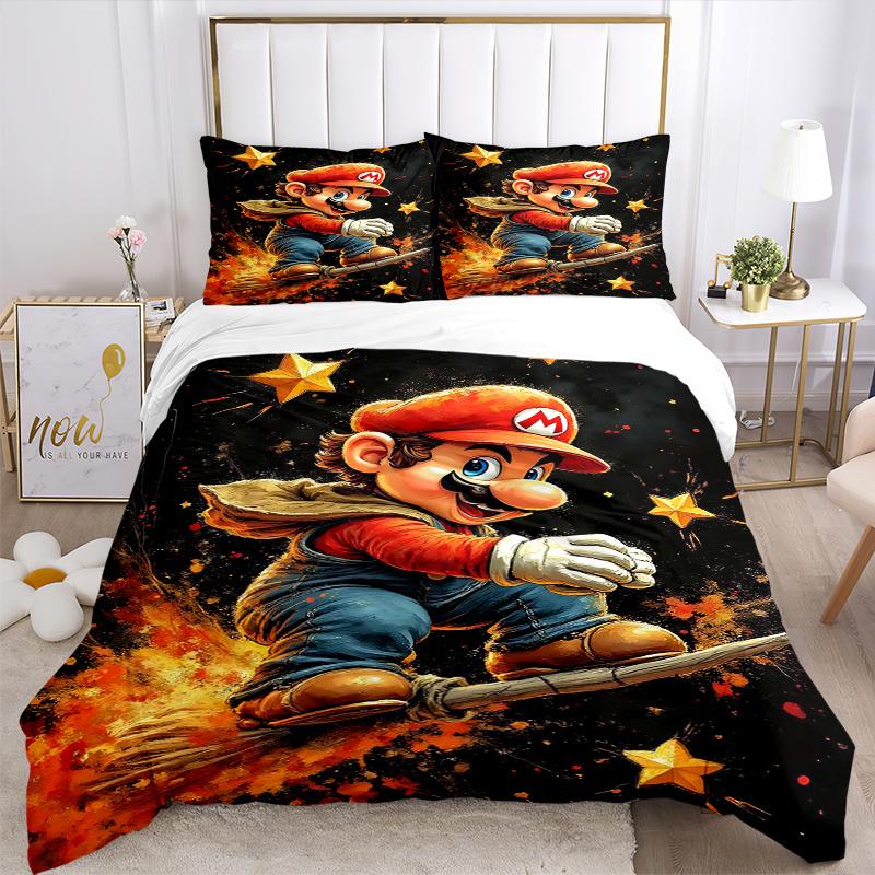 3pcs Super Mario Printed Bedding Set, Soft and Comfortable Quilt Cover for Bedroom, Guest Room (1 Duvet Cover + 2 Pillowcases, Pillow Core N