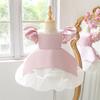 New Girls' Satin Puff Sleeve Princess Dress - Perfect for Birthdays, Weddings, and Special Occasions