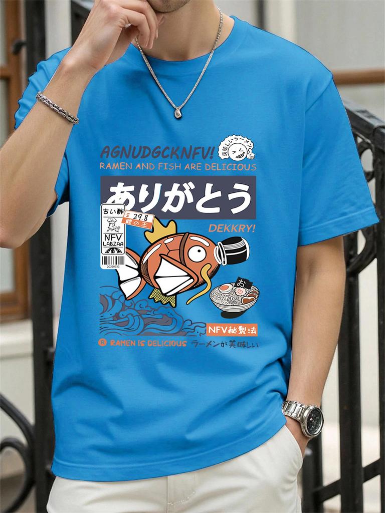 Harajuku Fish Eating Noodles Printing TShirts Womens Summer Cotton Tops ONeck Soft Loose Short Sleeve T Shirts Casual Clothes