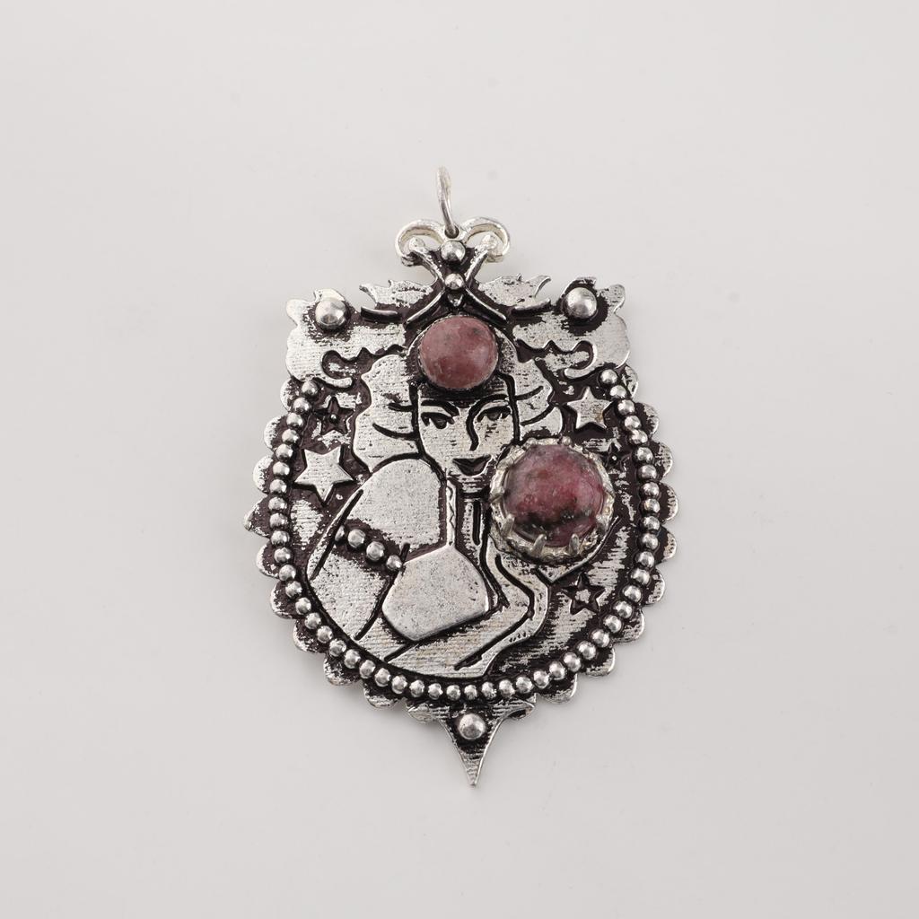 Natural Black Rhodonite Gemstone 925 Sterling Silver Women Jewelry Designer Pendant 1.9" For Gift CP-44-28