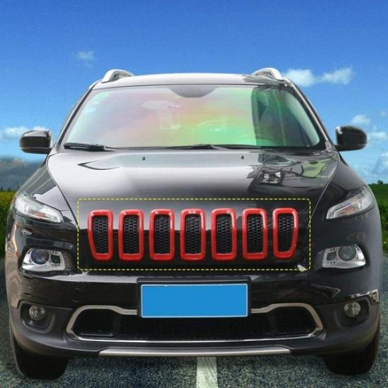 7x Front Grille Erts Grille Cover Frame Trim for 2014-2018 Jeep Cherokee Red