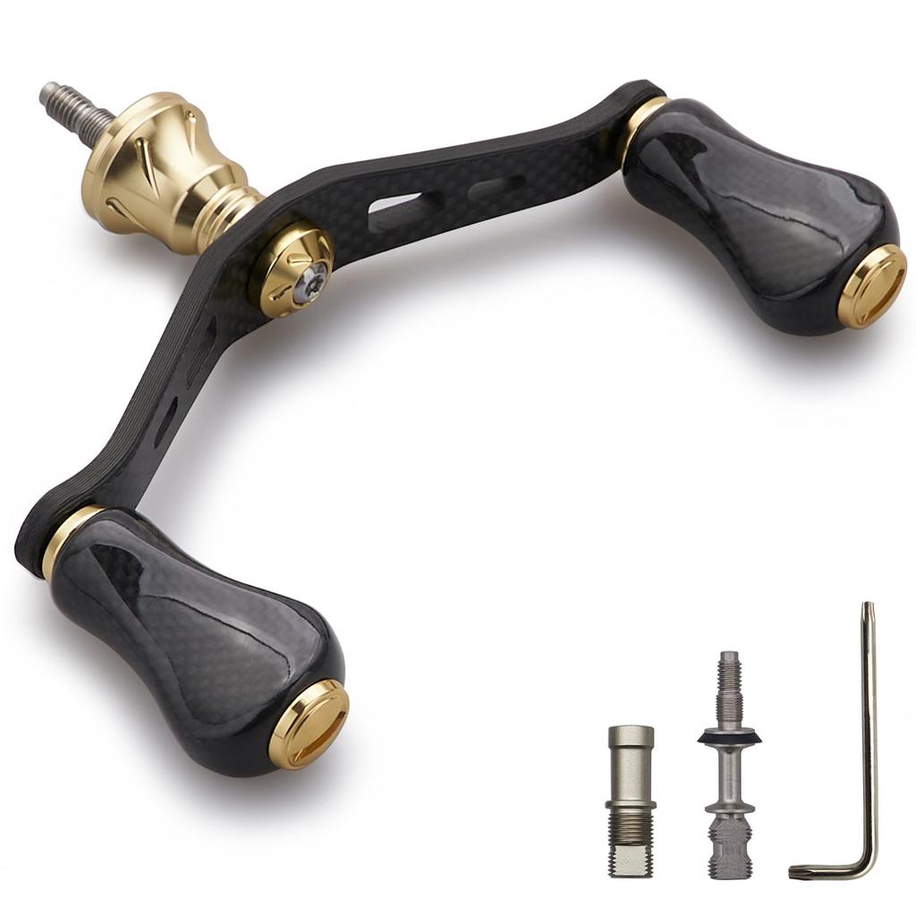 HEIGHTEN 90mm Reel Handle with 20mm Carbon Knob Shimano Daiwa Universal Carbon Handle for Spinning Reels Gourd Series Knob 1.5K (20mm - Gold) (1064)