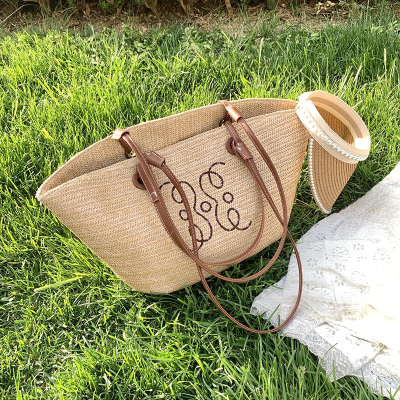 2024 Summer Women's Large Woven Straw Tote Bag for Beach and Vacation