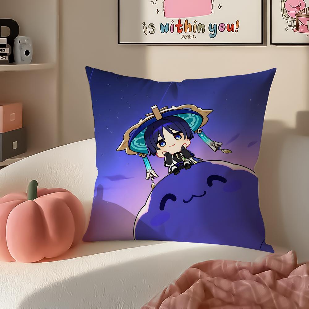 Game Genshin Wanderer Scaramouche Cushion Cover Pillowcase Short Plush Invisible zipper Room Sofa Cushion Cover
