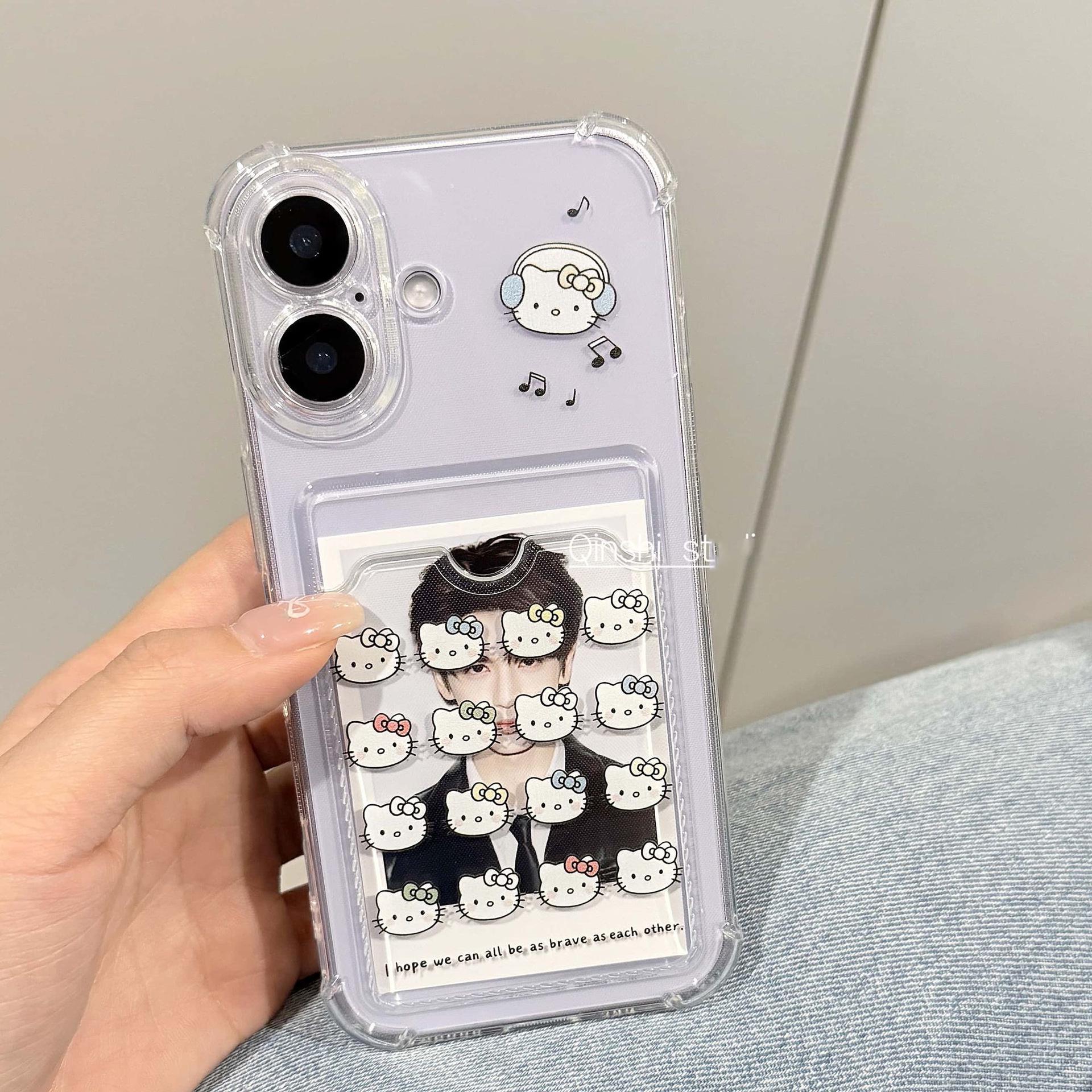 

KT Cat Card Holder Phone Case for Apple 15 Pro Max/14/13/7/8P - Cartoon Design Apple 15 Plus