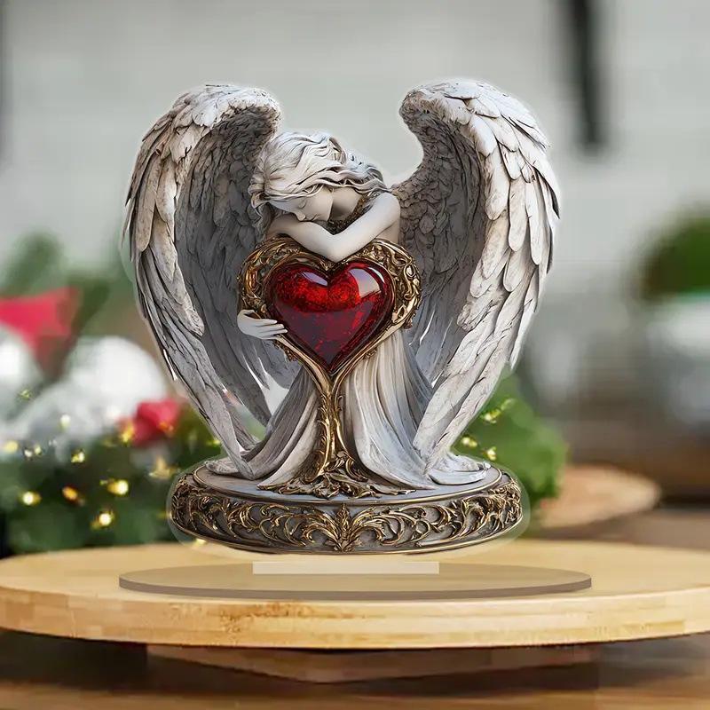 Očarujúca Akrylová Dekorácia Anjel so Srdcom - Ideálna pre Domov, Vianoce a Valentínske Darčeky