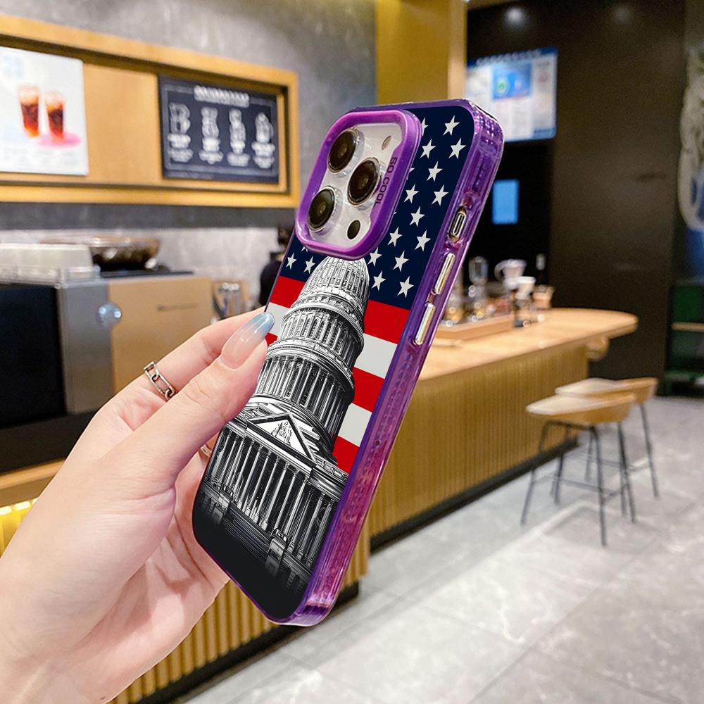 USA America Flag Purple Translucent Mobile Phone Case for iPhone 17 16 15 14 13 12 11 X XR XS Air Pro Max Plus Colorful Cover