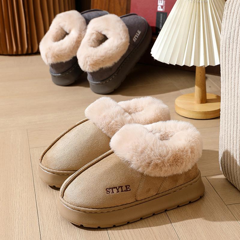 Men's Suede Cotton Fur-Lined Slippers & Women's EVA Anti-Skid Snow Boots