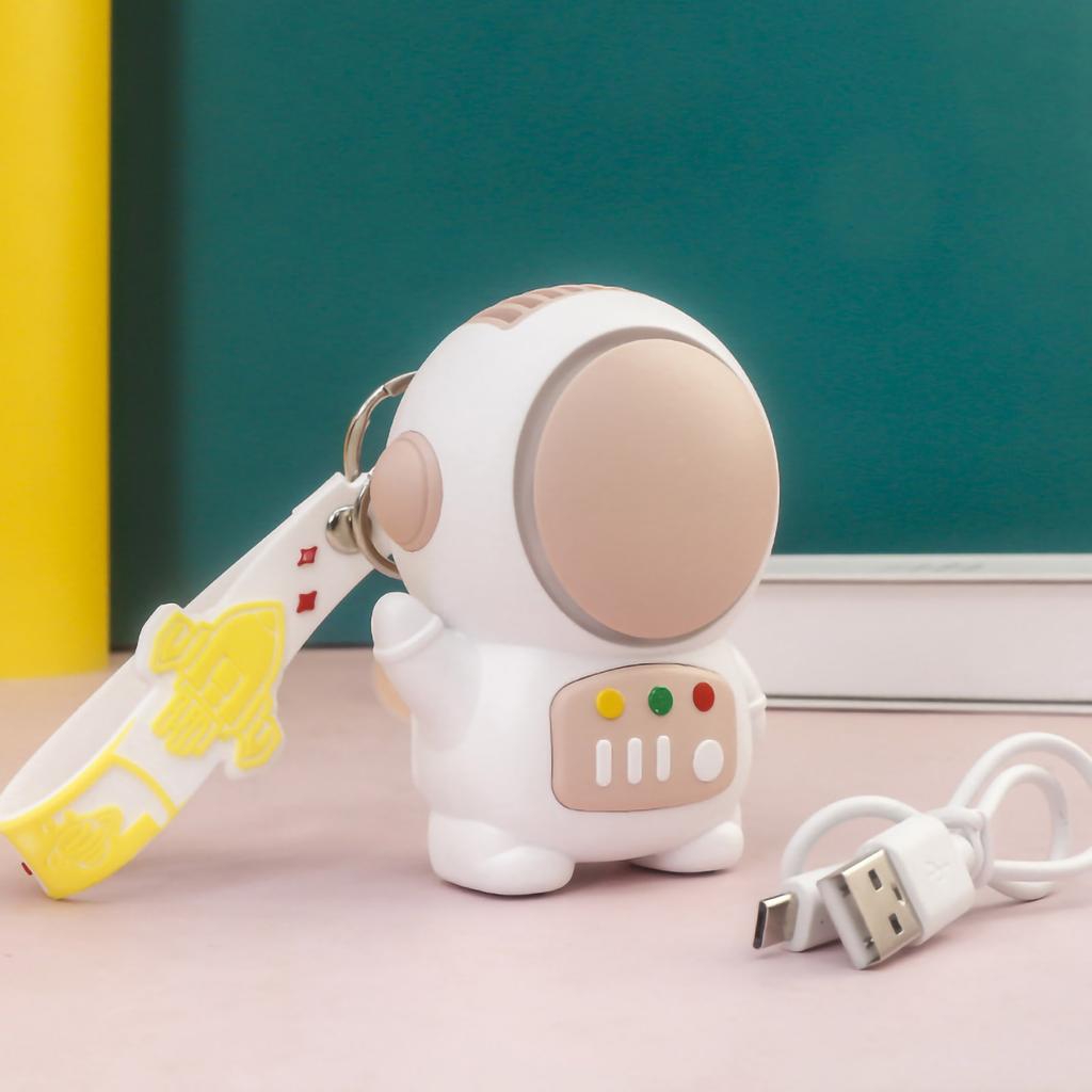 Cute Spaceman Keychain Fan Adjustable Portable Silent USB Turbo Bladeless Fan for Home