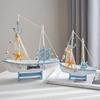 Mediterranean Style Wooden Sailing Boat Model, with Base, Desktop Crafts Ornament, for Office Living Room Home Decor, Party Gift