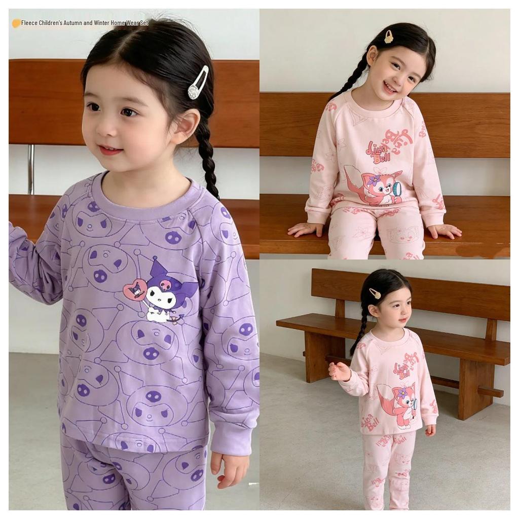 Dámský podzimní/zimní termo fleecový pyžamový set 2025 - Roztomilý a hřejivý základní top a kalhoty