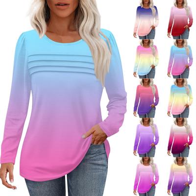 Top de damă cu mânecă lungă, cu guler rotund și imprimeu lejer, casual, la modă