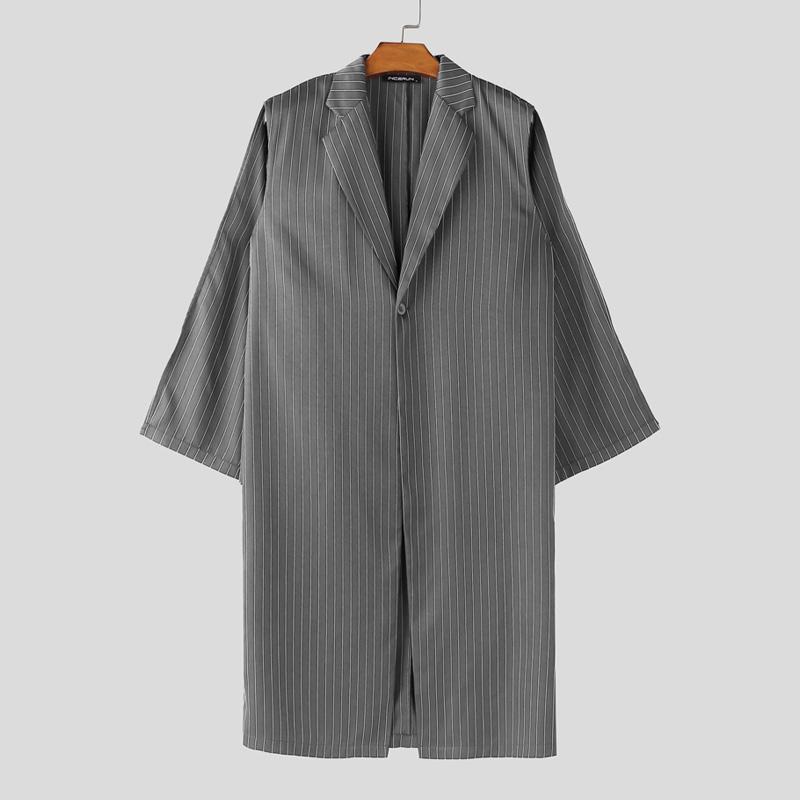 INCERUN Oversized Men Lapel Sleeveless Striped Patchwork Layers Thin Blazer Casual Long Coats