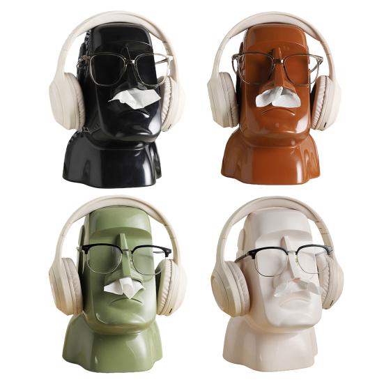 Moai socha krabička na kapesníky Držák na sluchátka Zábavný kryt na krabičku s kapesníky Organizér na brýle na stůl Dekorativní držák na kapesníky pro domácí kancelář ložnici stůl