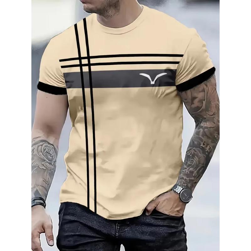 

Мужская футболка для улицы Летний топ с круглым вырезом и коротким рукавом Полосатый принт Уличная Свободная футболка Мужская Одежда Большого Размера Мужская футболка 6XL
