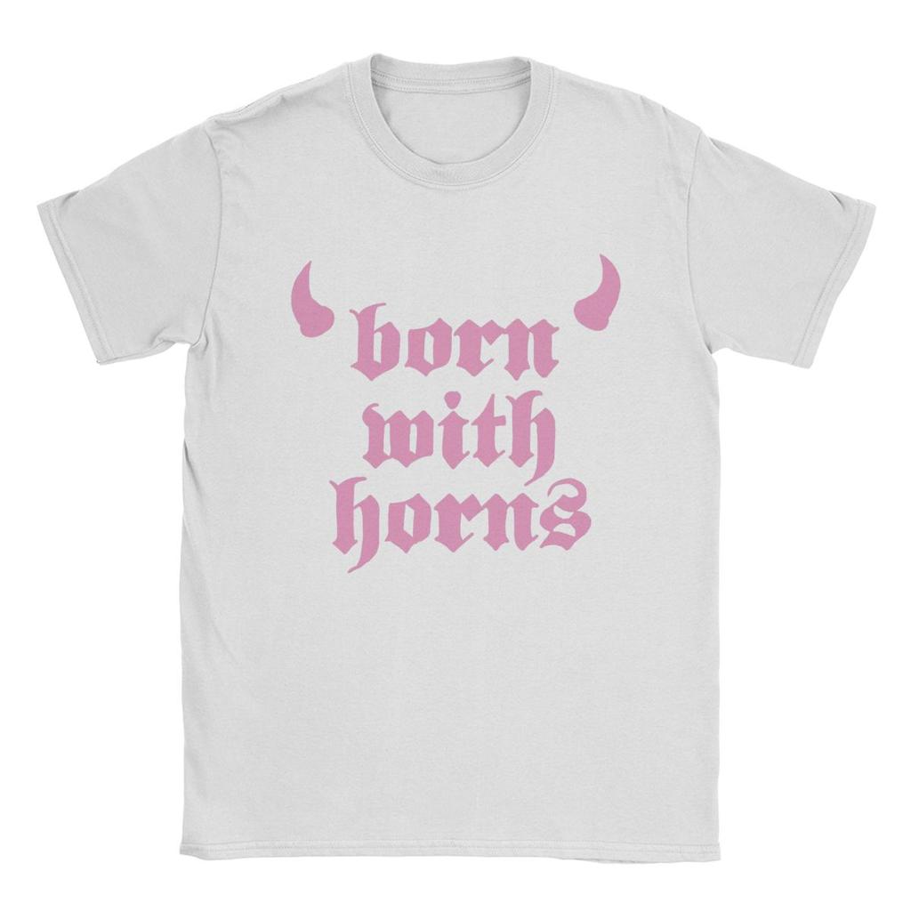 Machine Gun Kelly MGK Born With Horns T-Shirts Men Cool Cotton Tees Round Neck Short Sleeve T Shirts Gift Idea Clothing