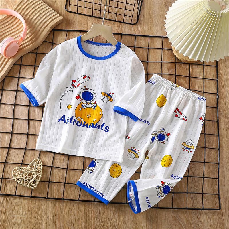 Kids Cotton Pajama Set Summer 3/4 Sleeve Sleepwear Soft & Breathable Loungewear for Boys and Girls