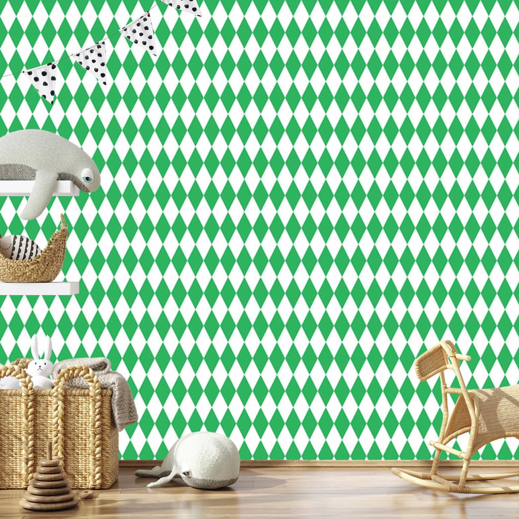 Harlequin Diamonds Wallpaper Green and White for Living Room and Bedroom 50x1000