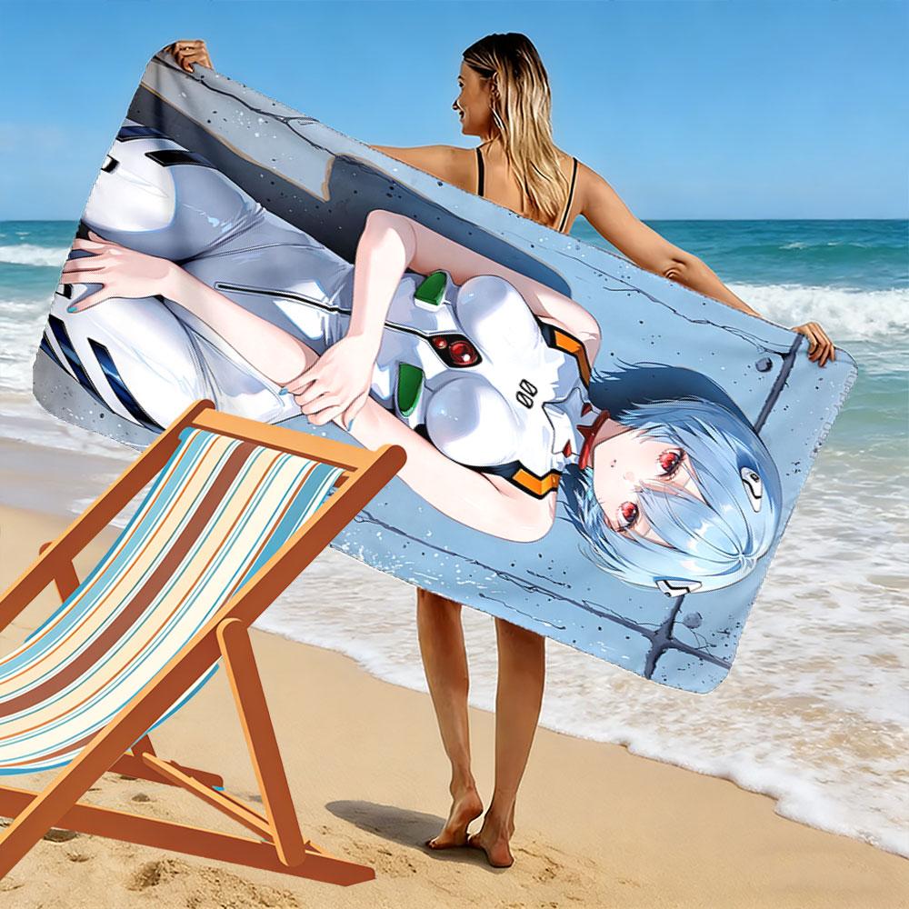 Blue-Haired Anime Girl Design Beach Towel Quick-drying for Travel Outdoor Sports Jogging Beach and Swimming
