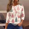 3/4 Length Sleeve Womens Tops Floral Print Vintage Fashion Casual Loose With Round Neck Plus Size Shirts
