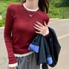 Ladies Autumn Winter Long Sleeve Fake Two Piece Basic Solid Color Pullover Knitted T Shirt Top