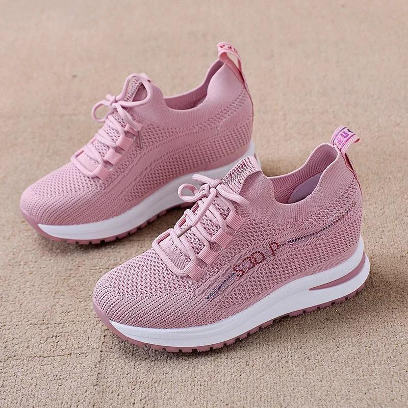 

Модные скрытые каблуки модные кроссовки для женщин 2024 года дышащая весенняя платформа со шнуровкой модная повседневная вулканизированная обувь толстая роскошная 35