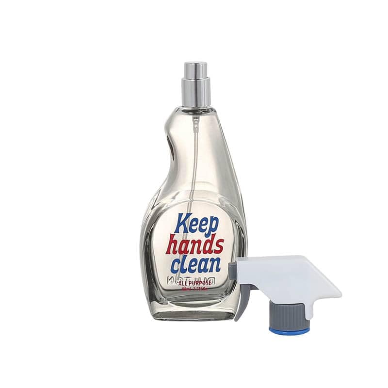 

Флакон-пульверизатор Dalton Fake Trigger, 80 мл, средний, дымчато-серый, юмористический флакон-спрей с кнопочным распылителем, многоразовый, для спиртового дезинфицирующего средства, для путешествий, 160 x 61 x 31 мм,