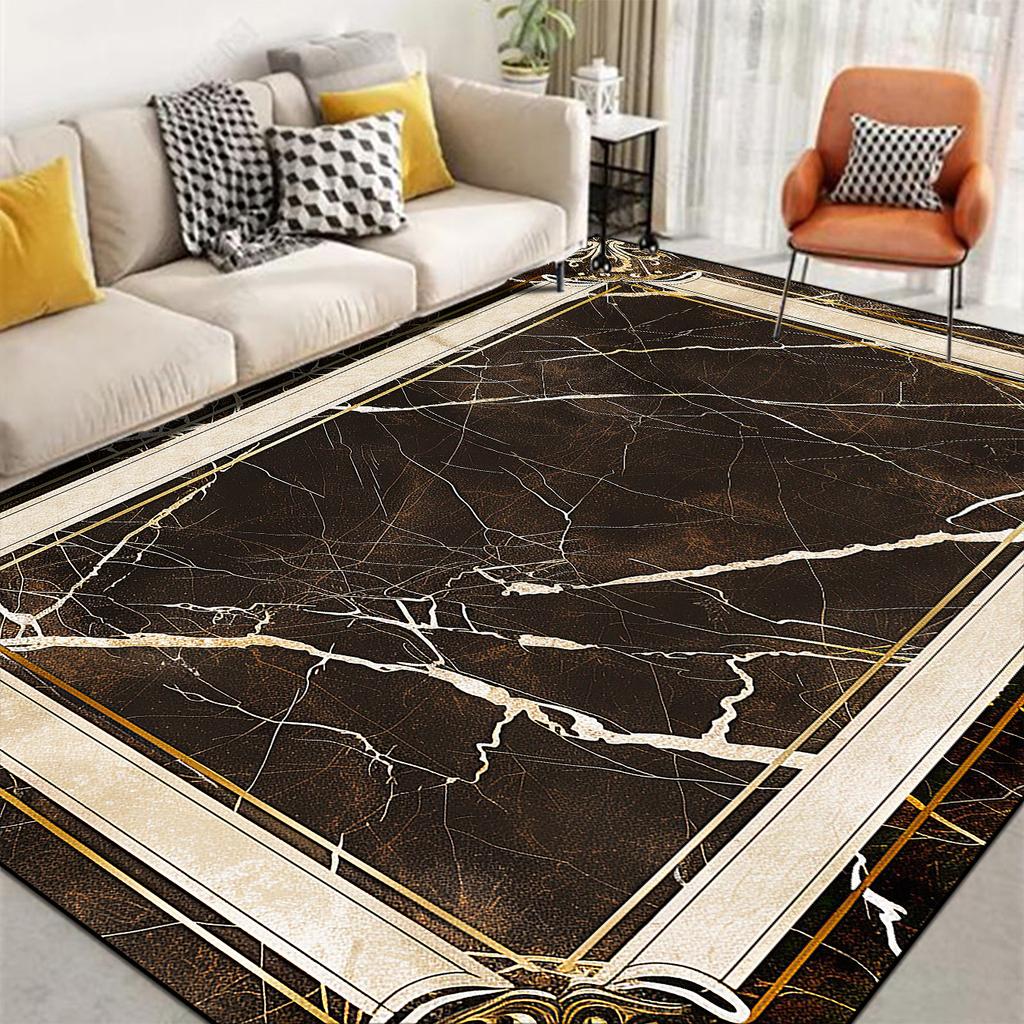 Minimalist Luxury Style Decorative Rug for Living Room Non-slip Marble Bedroom Carpet Big Size Soft Flannel Sofa Side Floor Mats