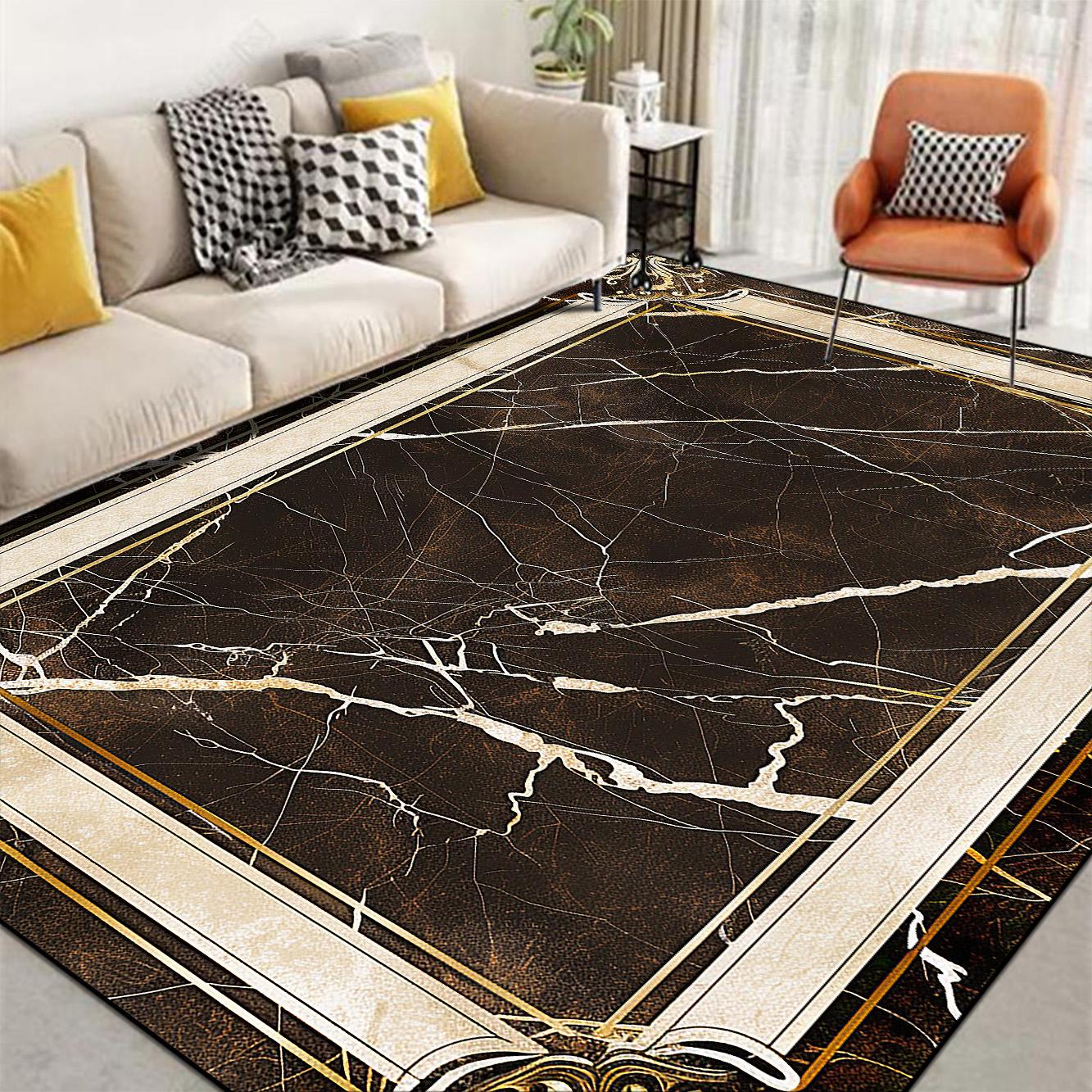 

Minimalist Luxury Style Decorative Rug for Living Room Non-slip Marble Bedroom Carpet Big Size Soft Flannel Sofa Side Floor Mats 60x90cm