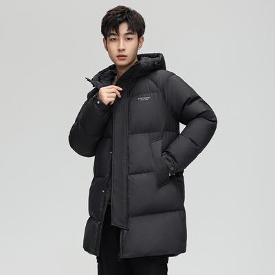 White Duck Down Jacket Men's Winter Medium and Long Loose Hooded Jacket Couple Fashion Versatile Top