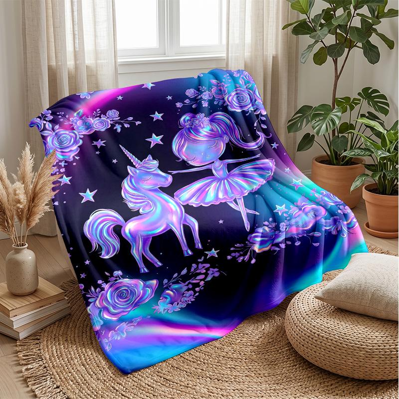 Fantasy Unicorn Castle Theme Blanket Lightweight Warm Flannel Blanket Decorative Throw Blanket for Home Decoration