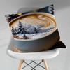 Winter Christmas Art Coffee Pillow Case For 30x30cm45x45cm55x55cm For Home Bedroom Decoration And Protector