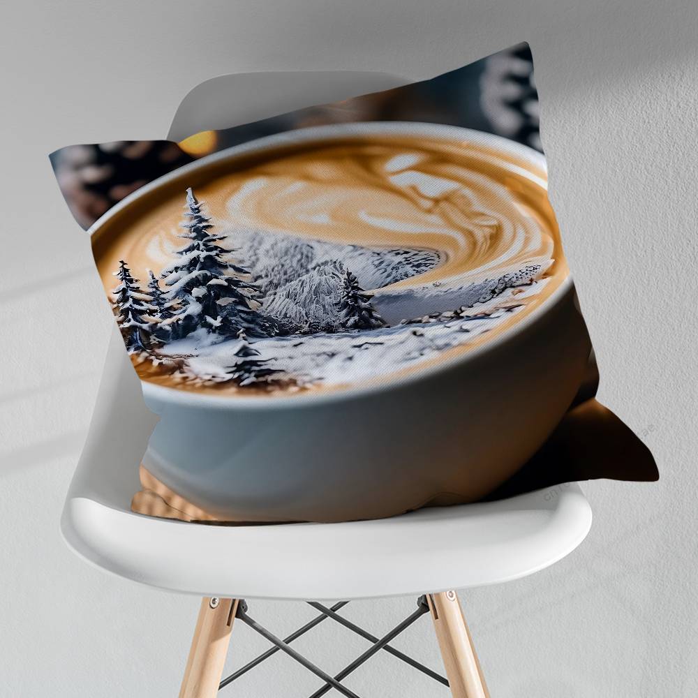 Winter Christmas Art Coffee Pillow Case For 30x30cm45x45cm55x55cm For Home Bedroom Decoration And Protector