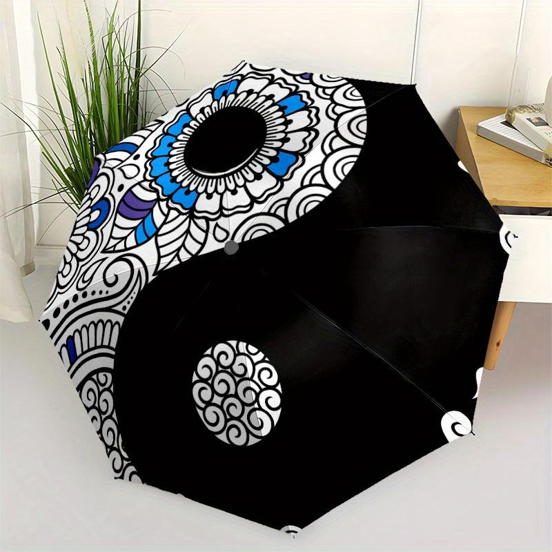 1pc Floral Yin Yang Symbol Automatic Open/Close Umbrella, Umbrella with cartoon Design, Portable Compact Umbrella for Men & Women, Good Holi