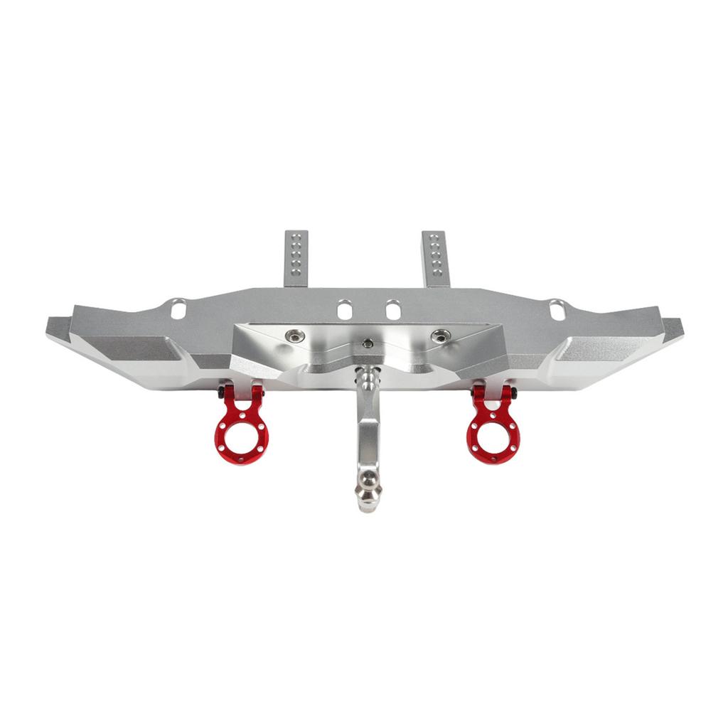 RC Rear Bumper with Trailer Hitch Silver Aluminum Alloy RC Crawler Car Rear Bumper for Replacement