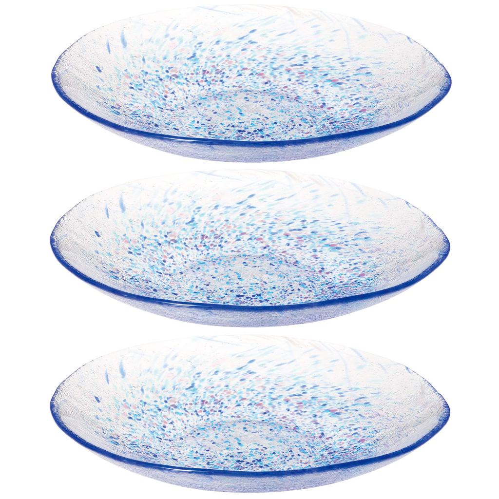 Toyo Sasaki Glass Iro Shizuku Noodle Plates, Blue, Set of 3, Made in Japan, Large Noodle Plates, Round Plates, Glass Dishes, Tableware, WA323