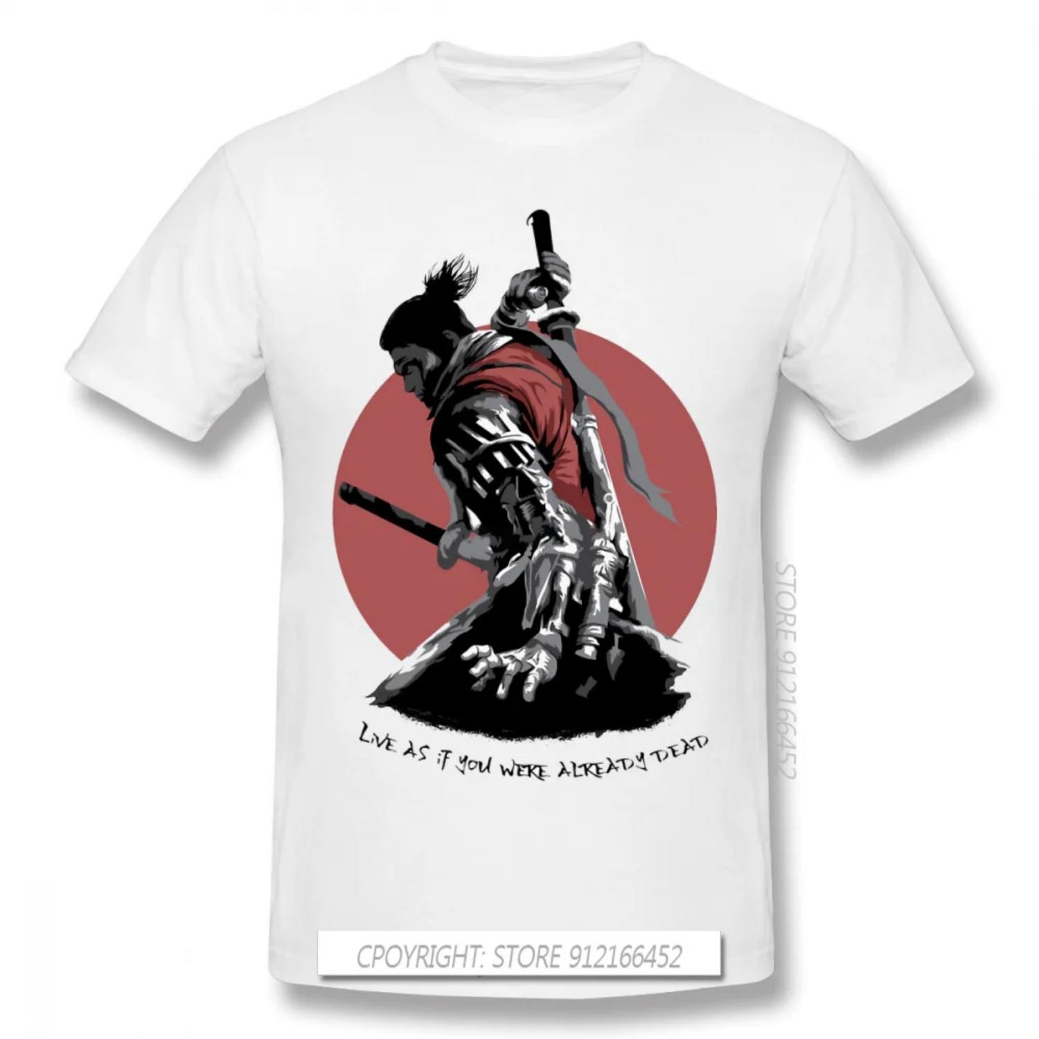 Крутая черная футболка Sekiro Shadows Die Twice Волк Сенгоку Куро Игра Мужские футболки Футболка Чистый хлопок Оверсайз Короткий рукав S