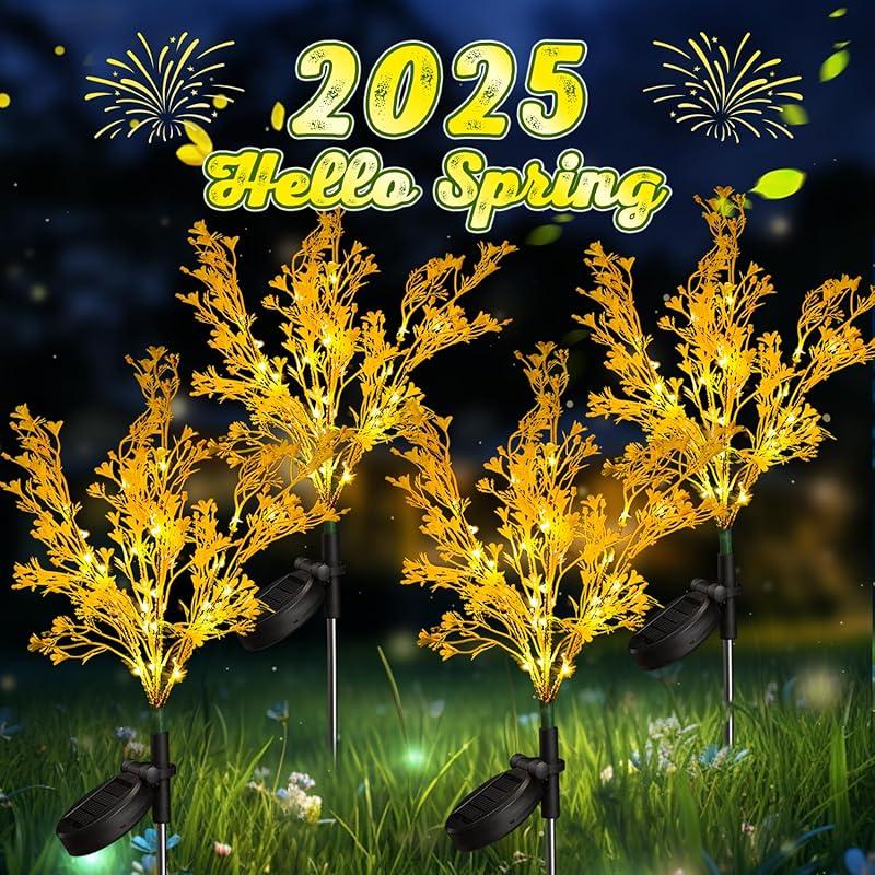 Neporal Garden Solar Lights Outdoor Waterproof IP65 4 Pack, Dusk to Dawn Golden Solar Flowers Solar Garden Lights Outdoor for Garden Decor Outdoor