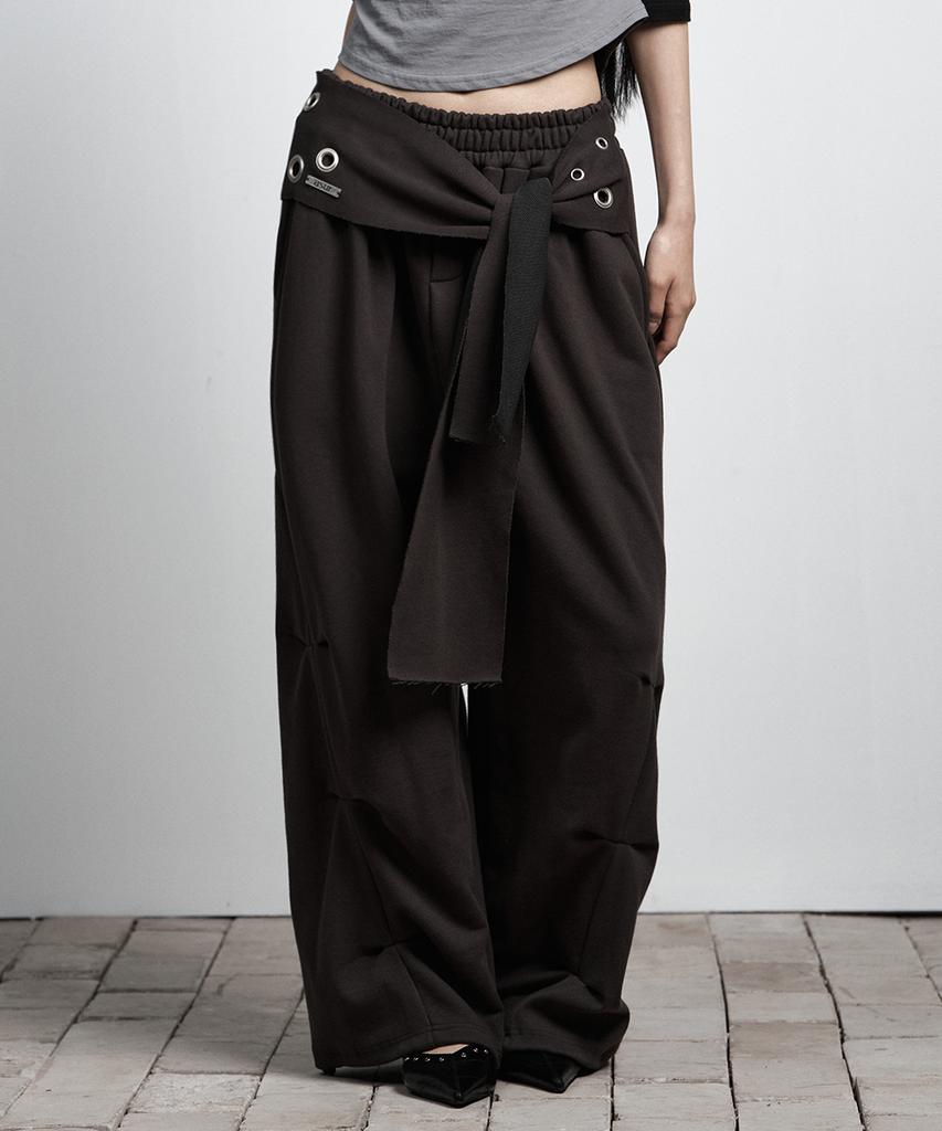 Aejeuyua Tie Belt Sweatpants Charcoal