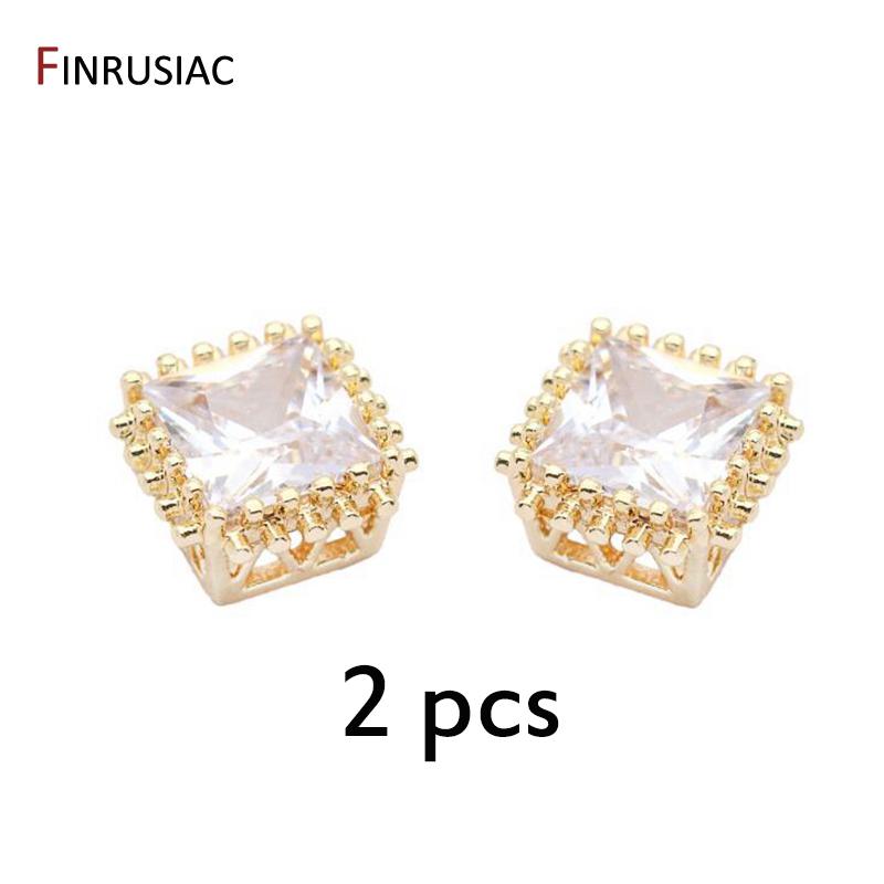 

Square Shape CZ Crystal Decorative Beads For DIY Making Jewelry Accessories Gold Plated Brass Inlaid AAA Zircon Spacer Beads