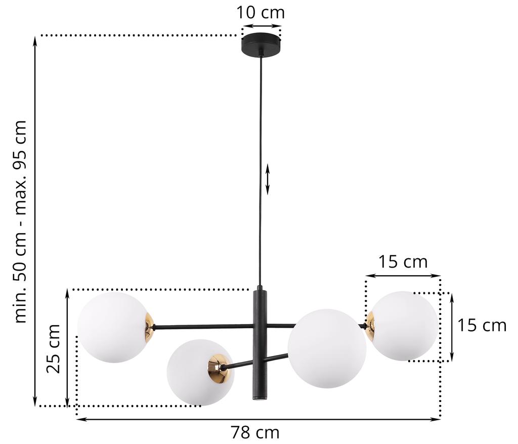 Vicenza Black And Gold Hanging Lamp 4-Flat White Lampshade E14