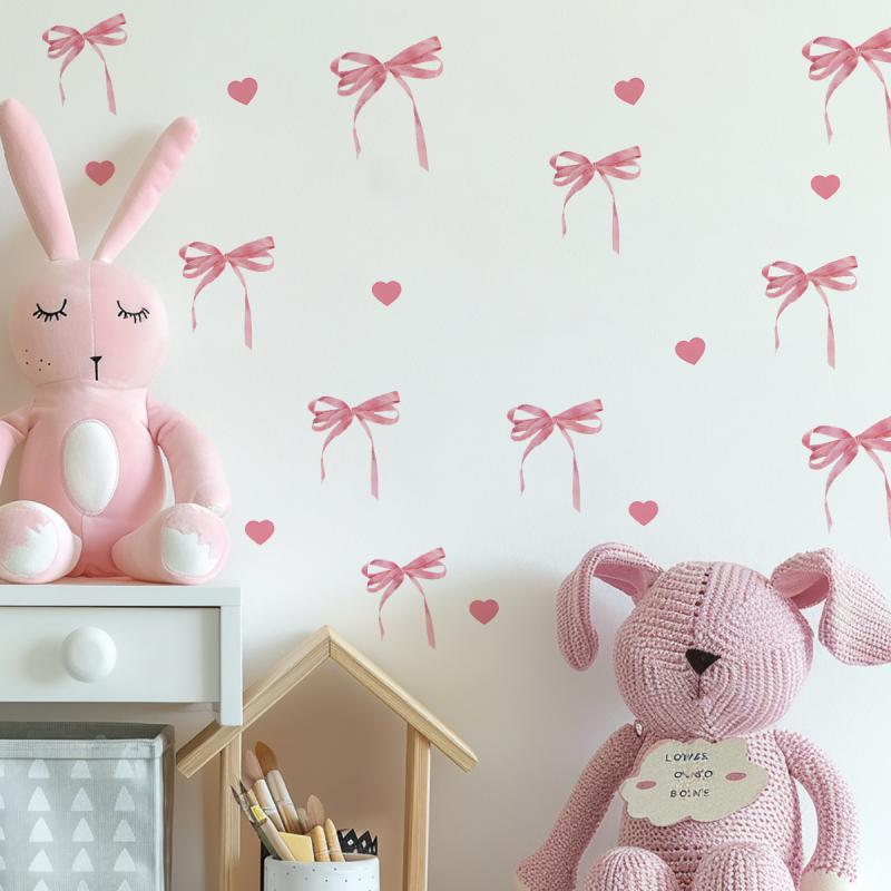 Niedliche Rosa Schleife Wandaufkleber Boho Schleife Schlafzimmer Dekorative Wandaufkleber Liebesherz Schleife Kühlschrankaufkleber DIY Heimdekoration