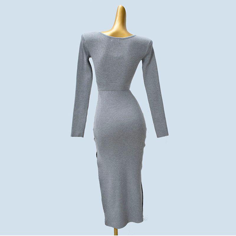 Export Single Japanese Version Knitting Dress Women 2025 New Arrival Spring & Fall Long Sleeves Silm Slim Looking Mid Length Long Length Skirt