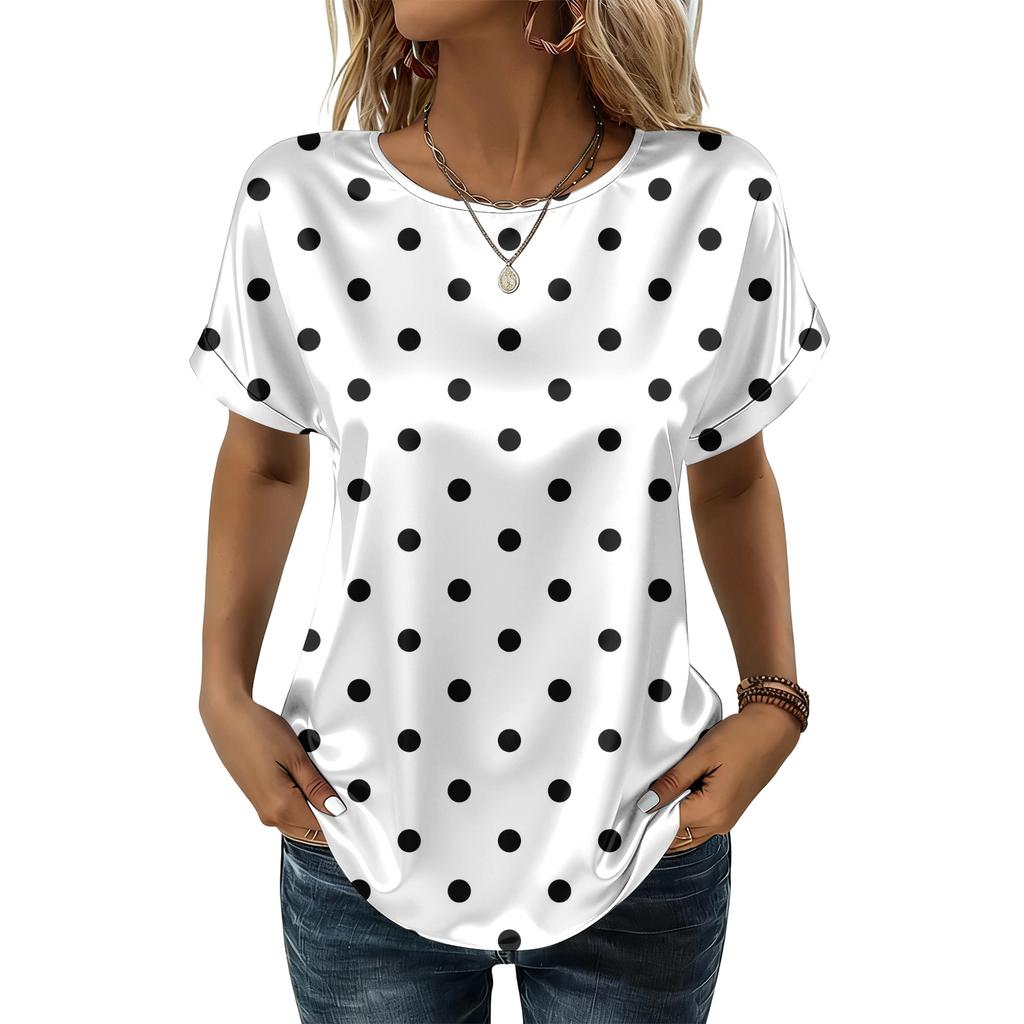 Modisches Lässiges Vintage Bedrucktes Top für Damen Modische Lässige Gepunktete Bluse für Damen