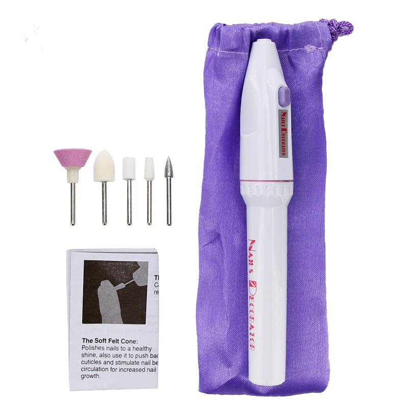 Portable Mini 5 In 1 Electric Nail Art Drill Tips Manicure Set Kit File Nail Grinder Polisher Tool