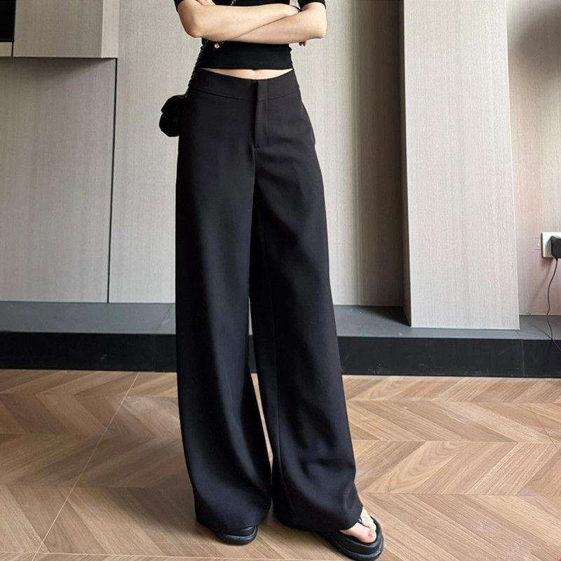 Gray High-Waisted Wide-Leg Pants Drapey Fabric Loose Fit Casual Women's Fashion Trousers Daily Wear Bottoms