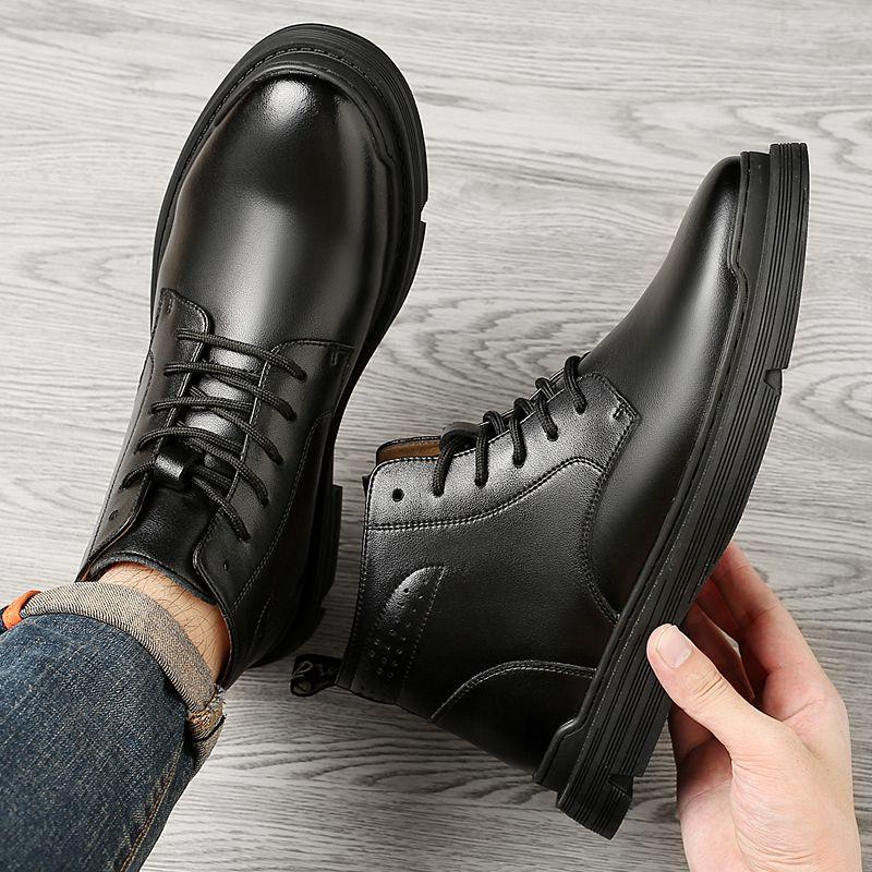 Men s Genuine Leather British Style Winter Boots - High Top Insulated Warm Velvet Short Martin Snow Boots 39 4760₽