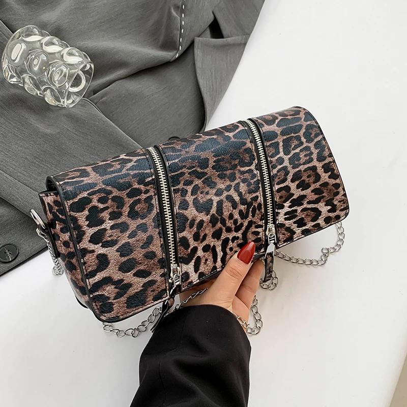 Leather PU shoulder bag with chains for women  shoulder bag  clutch bags  leopard print  crossbody bag  feminine fashion  designer bag