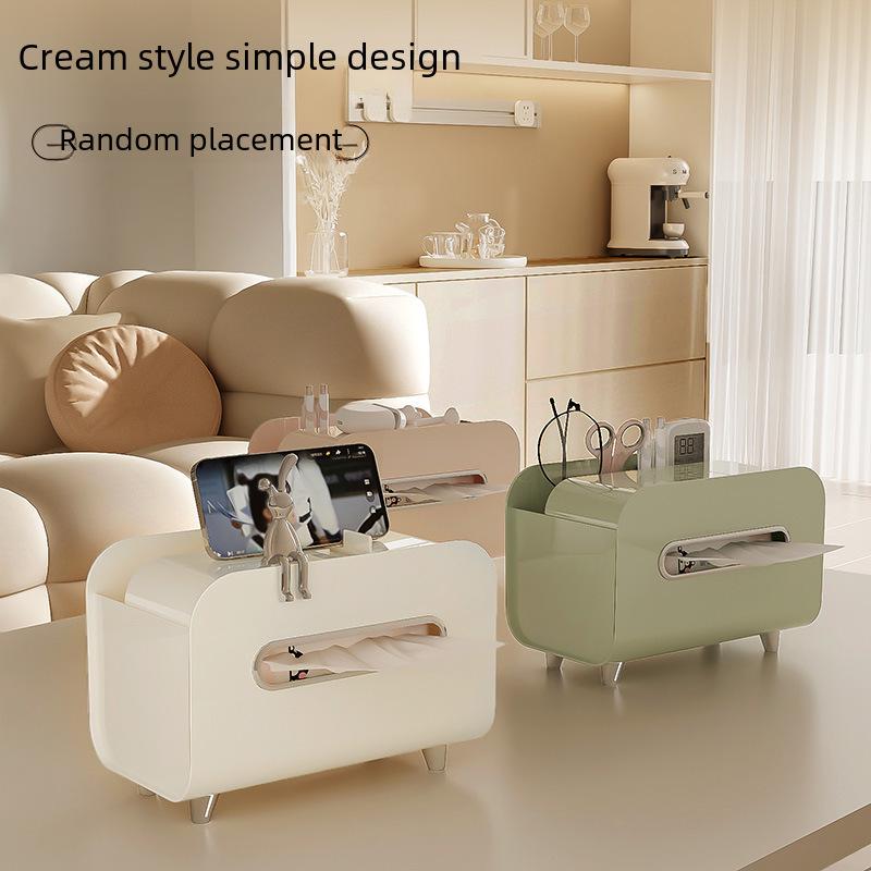Cream Style Multifunctional Tissue Box with Remote Holder for Living Room
