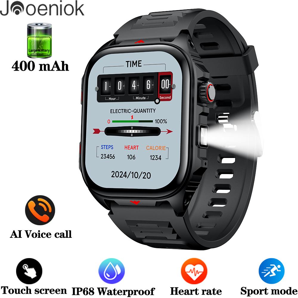 New Smart Watch Men 2.0" HD Screen LED Flashlight 400mAh Large Battery Heart Rate Outdoor Sport Waterproof BT Call Smartwatch